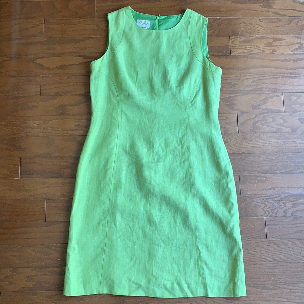 🍀 Talbots Irish Linen Lime Green Sleeveless Midi Dress 14